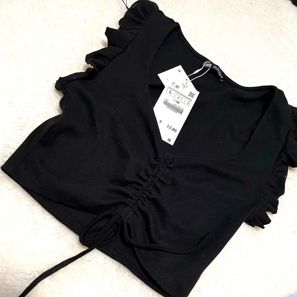 ZARA Womens ruffled sleeve crop top, size large - Picture 3 of 8